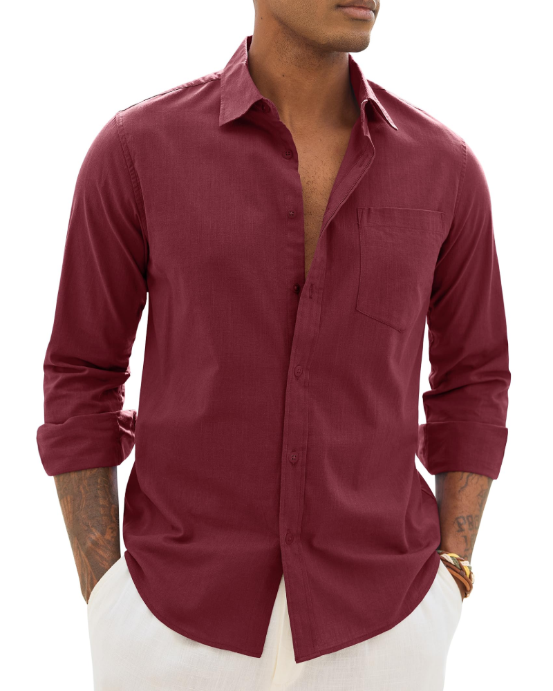 Men's casual long-sleeve linen shirt