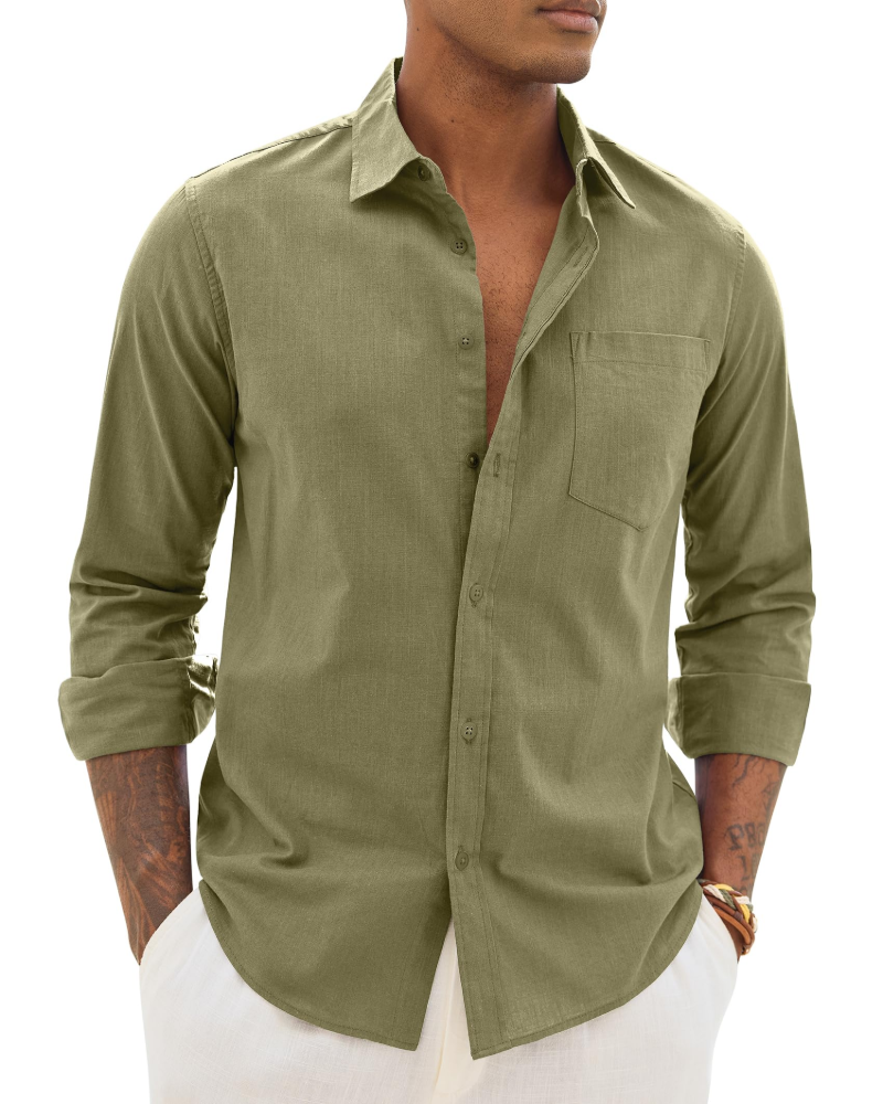 Men's casual long-sleeve linen shirt