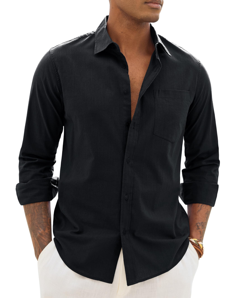 Men's casual long-sleeve linen shirt