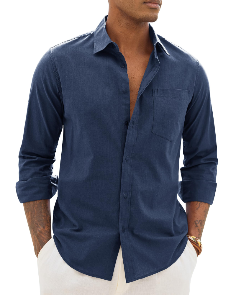 Men's casual long-sleeve linen shirt