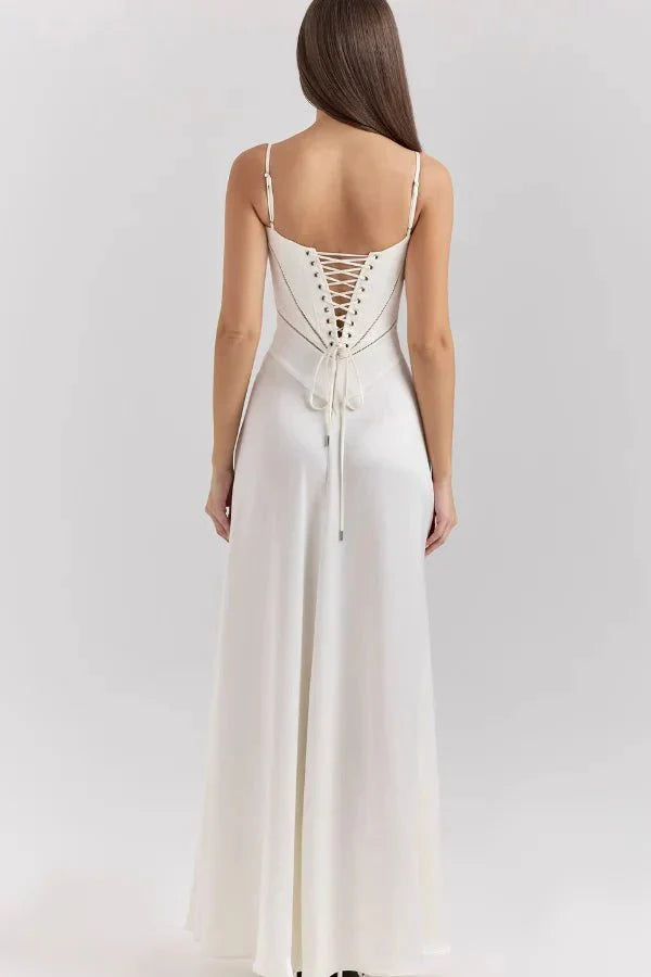 Gabriella – La robe maxi corset en satin soyeux