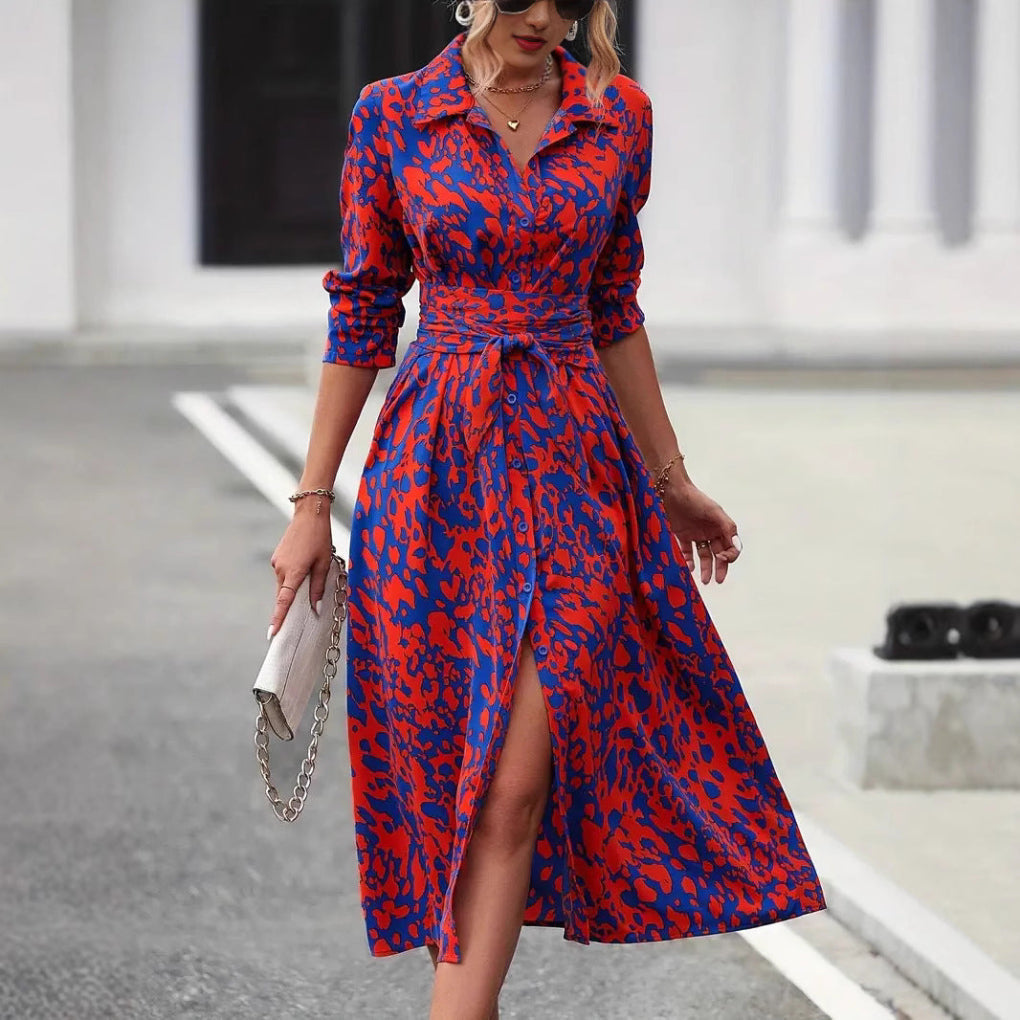 Abito chemisier donna midi con stampa