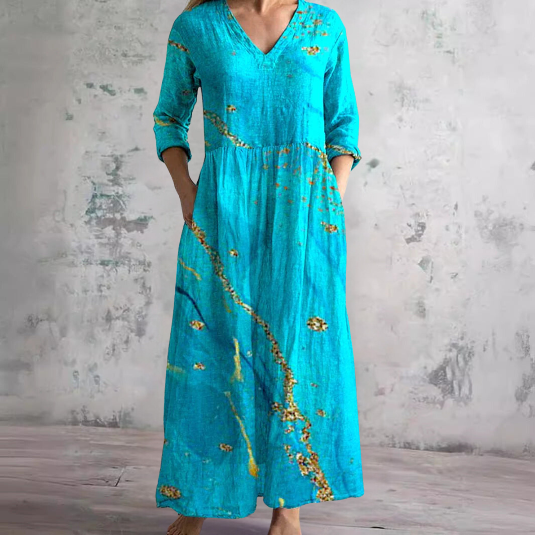 Robe d'été pour femme avec col en V et imprimé floral
