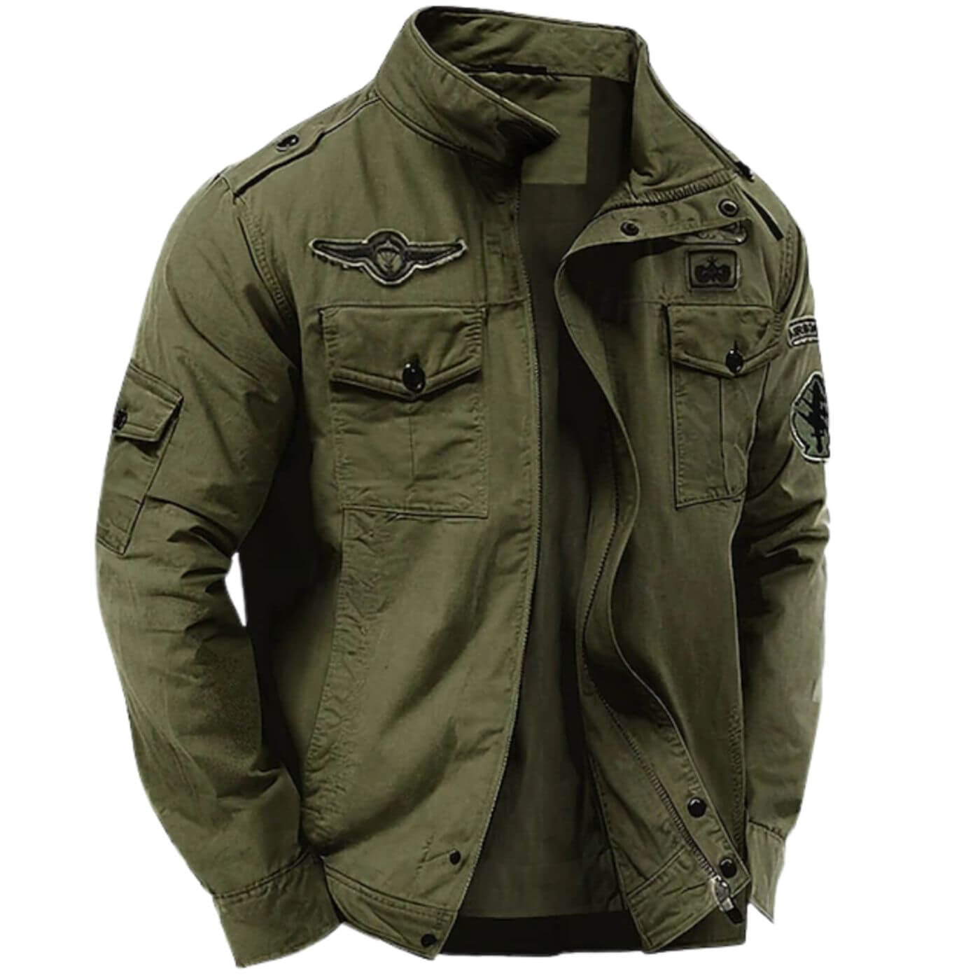 Casaco Cargo Estruturado Premium para Homem – Casaco Militar em Algodão com Gola Alta