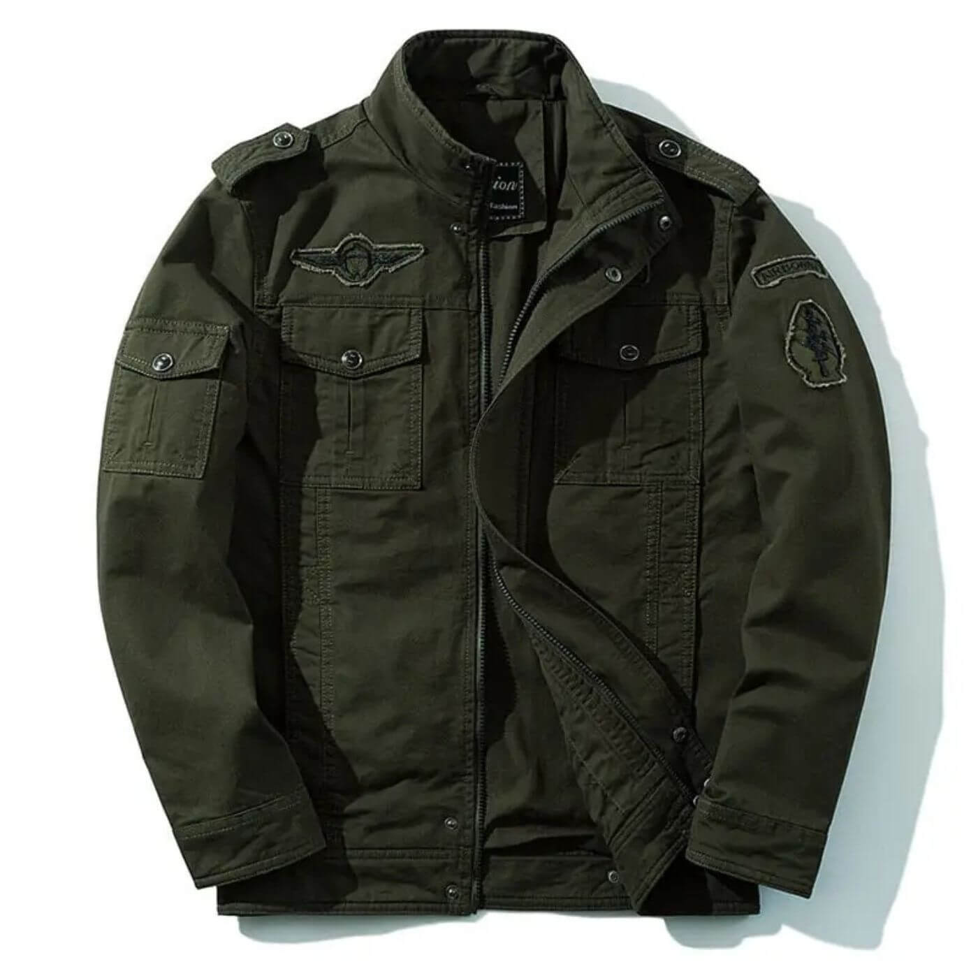 Casaco Cargo Estruturado Premium para Homem – Casaco Militar em Algodão com Gola Alta