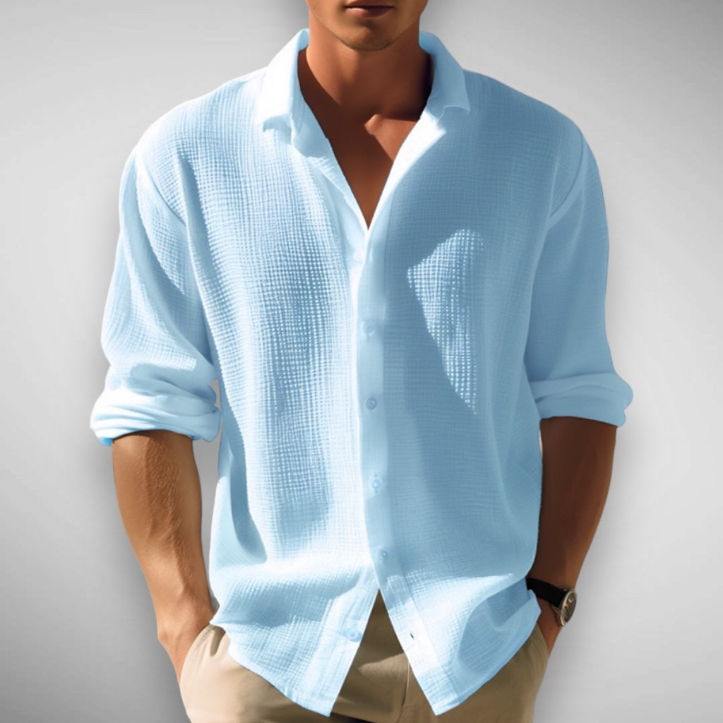 Chemise homme en lin et coton à manches longues avec col classique