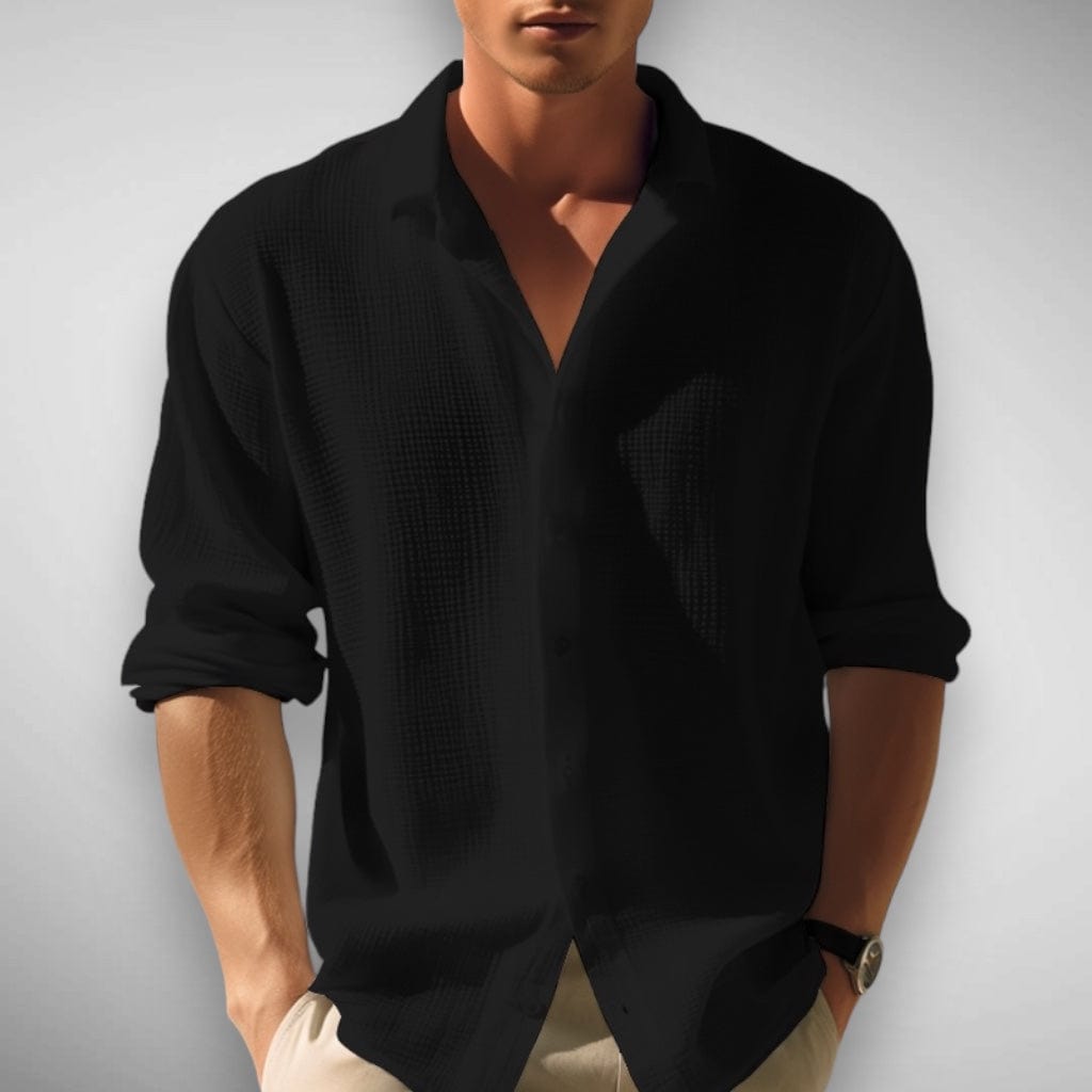 Chemise homme en lin et coton à manches longues avec col classique