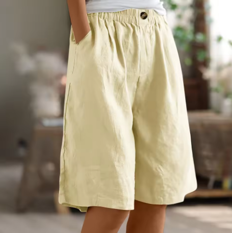 Shorts i hør og bomuld med elastisk talje