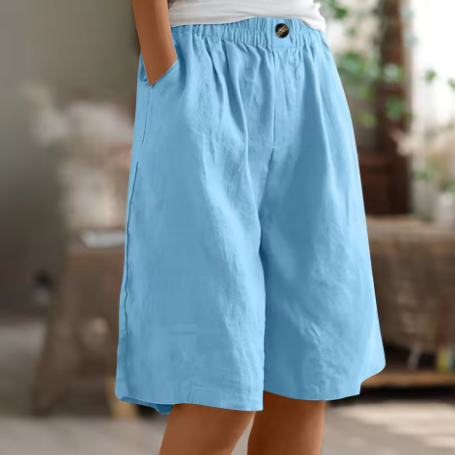 Shorts i hør og bomuld med elastisk talje