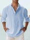 Chemise décontractée pour homme en lin et coton avec col mao