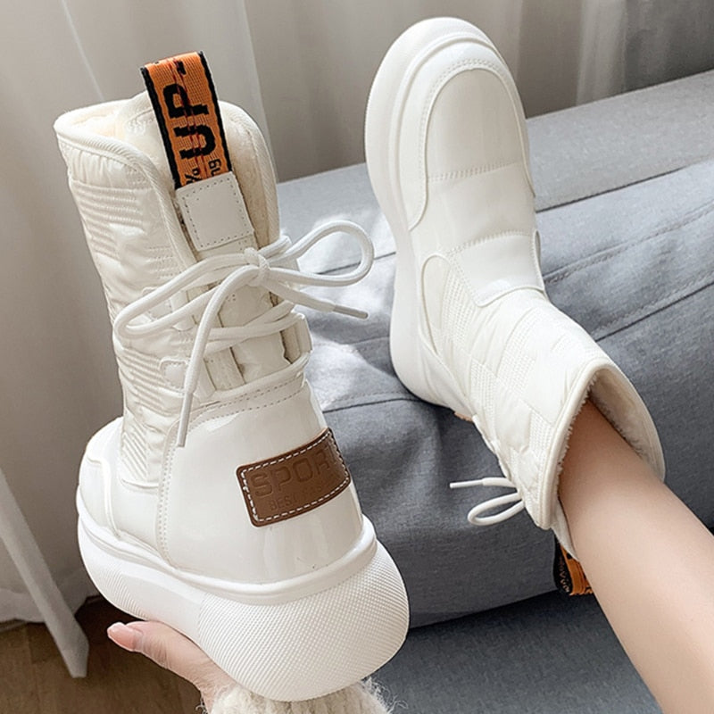 Sneakers Stivaletti Invernali Caldi da Donna con Suola Spessa | Scarpe Casual Alte con Lacci