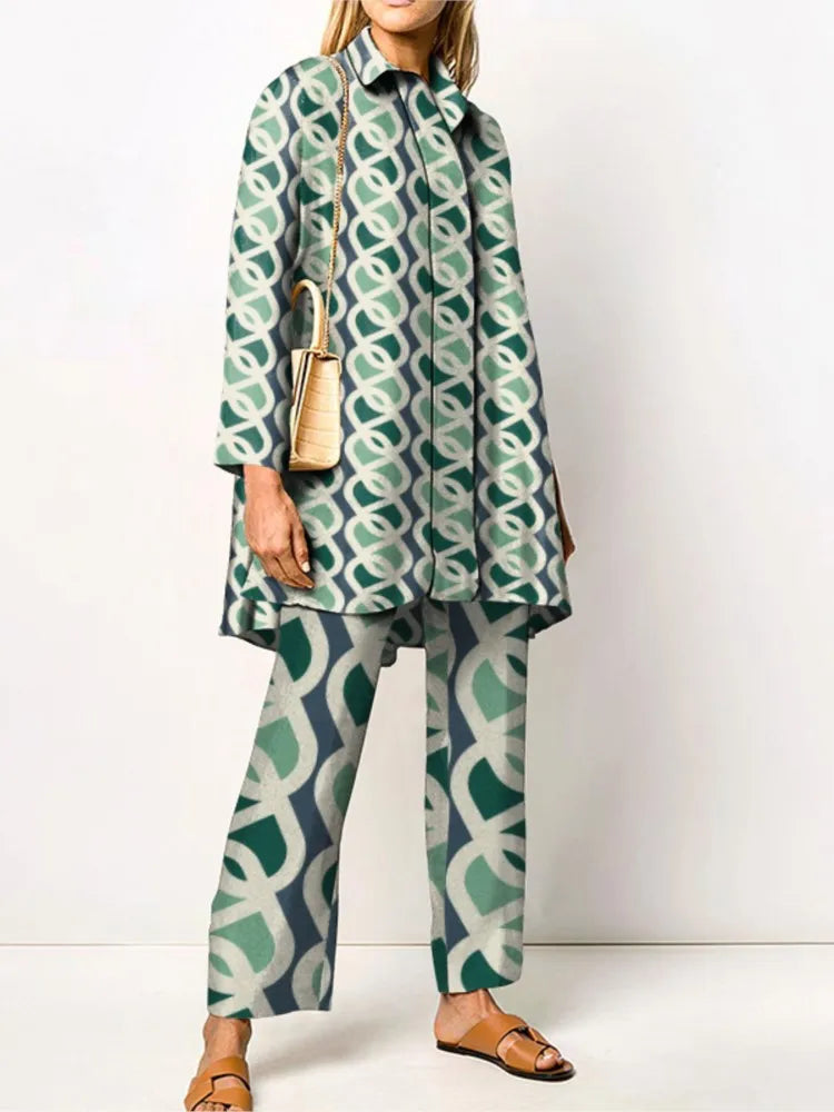 Elegant Vintage Two-Piece Set - Blouse and Fashionable Pants