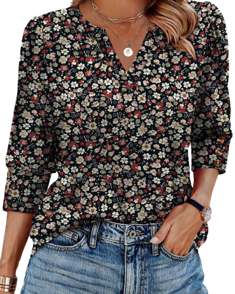 Blouse à col en V à manches longues avec une coupe ample