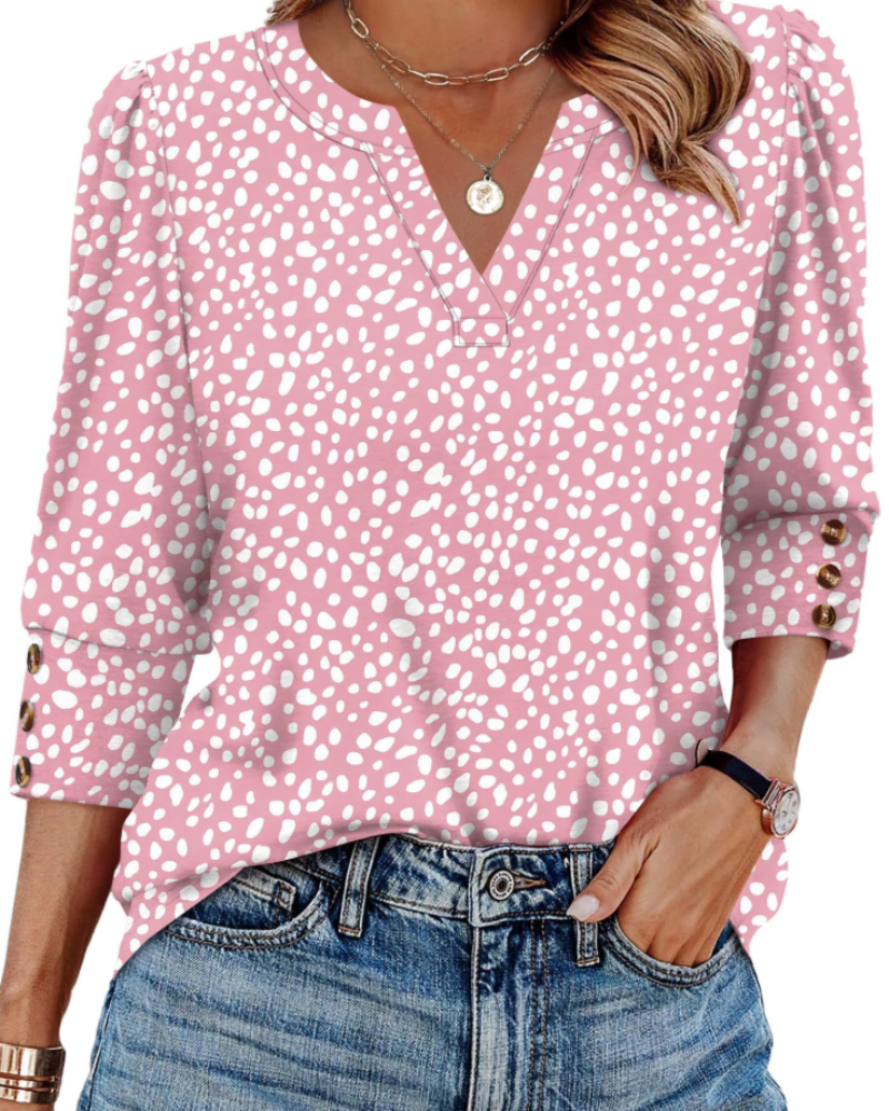 Blouse à col en V à manches longues avec une coupe ample