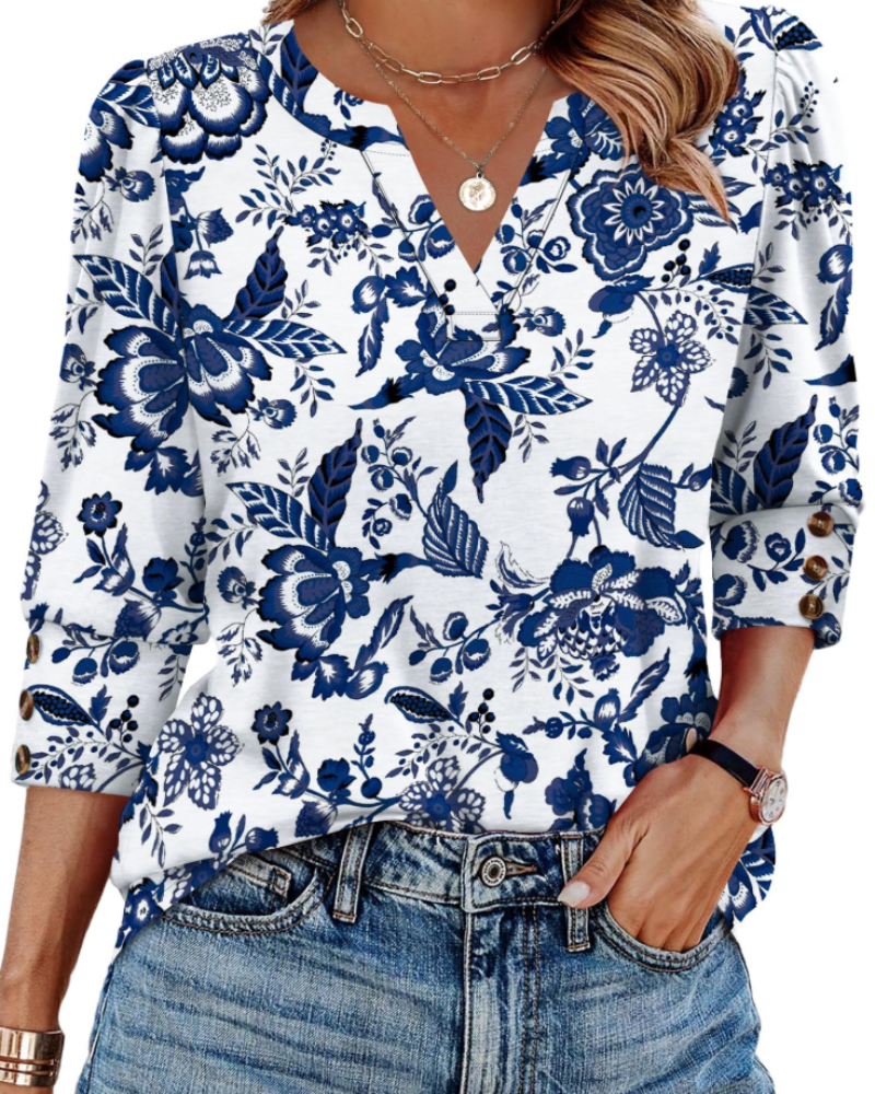 Blouse à col en V à manches longues avec une coupe ample