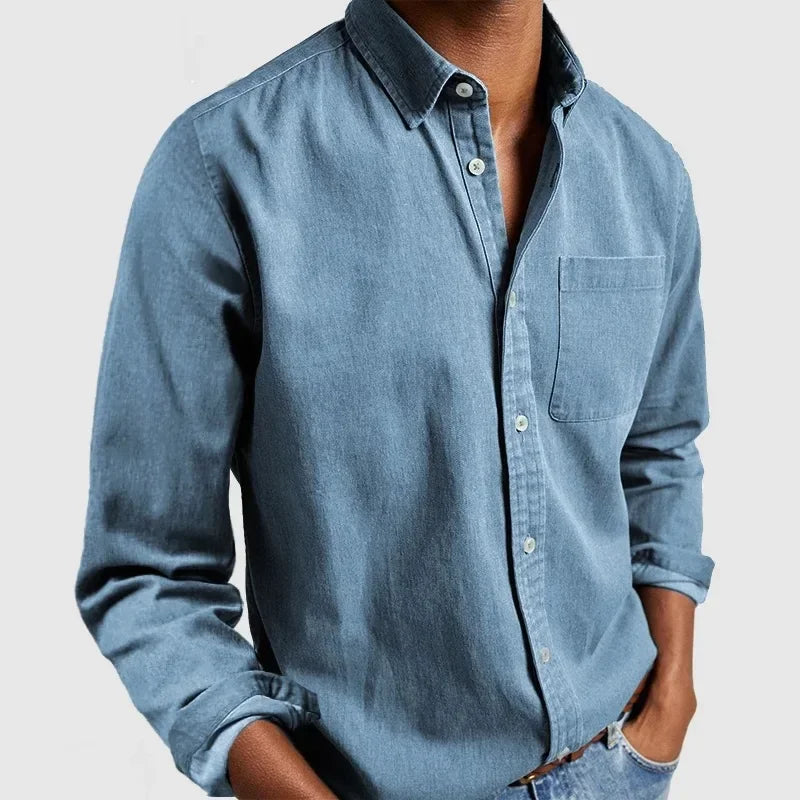 Chemise décontractée pour homme en lin et coton à manches longues