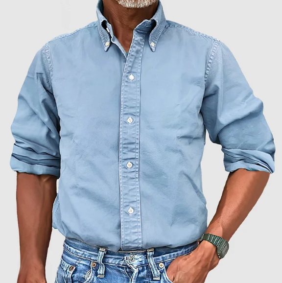 Men's Oxford Long Sleeve Shirt with Button-Down Collar