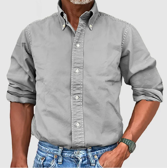 Men's Oxford Long Sleeve Shirt with Button-Down Collar