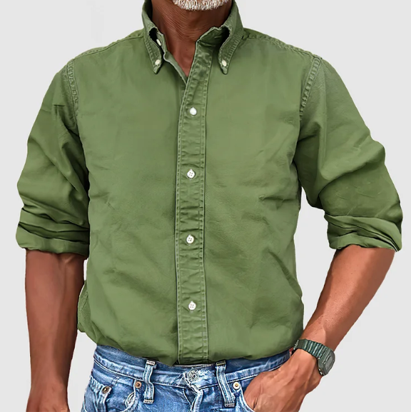 Men's Oxford Long Sleeve Shirt with Button-Down Collar
