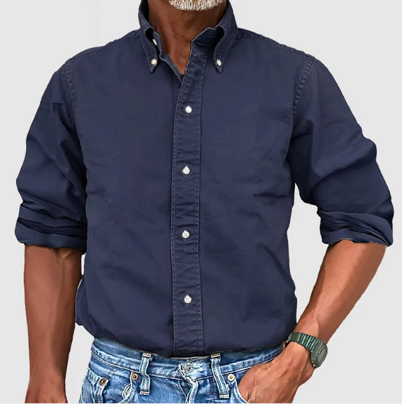 Men's Oxford Long Sleeve Shirt with Button-Down Collar
