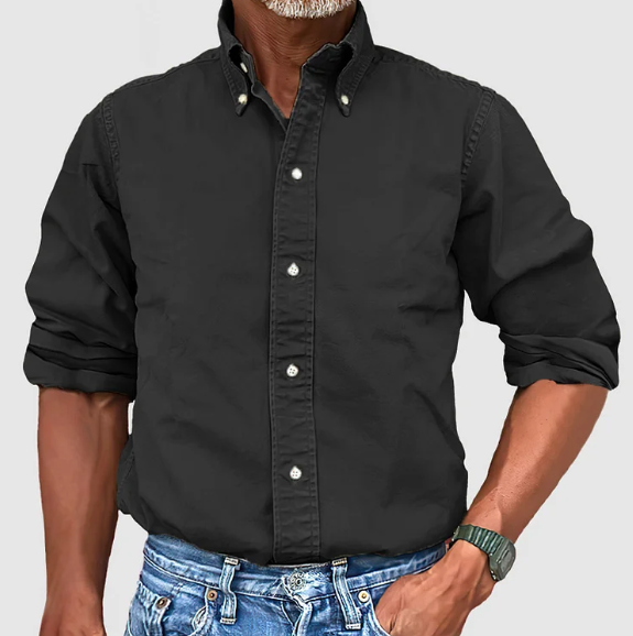 Men's Oxford Long Sleeve Shirt with Button-Down Collar