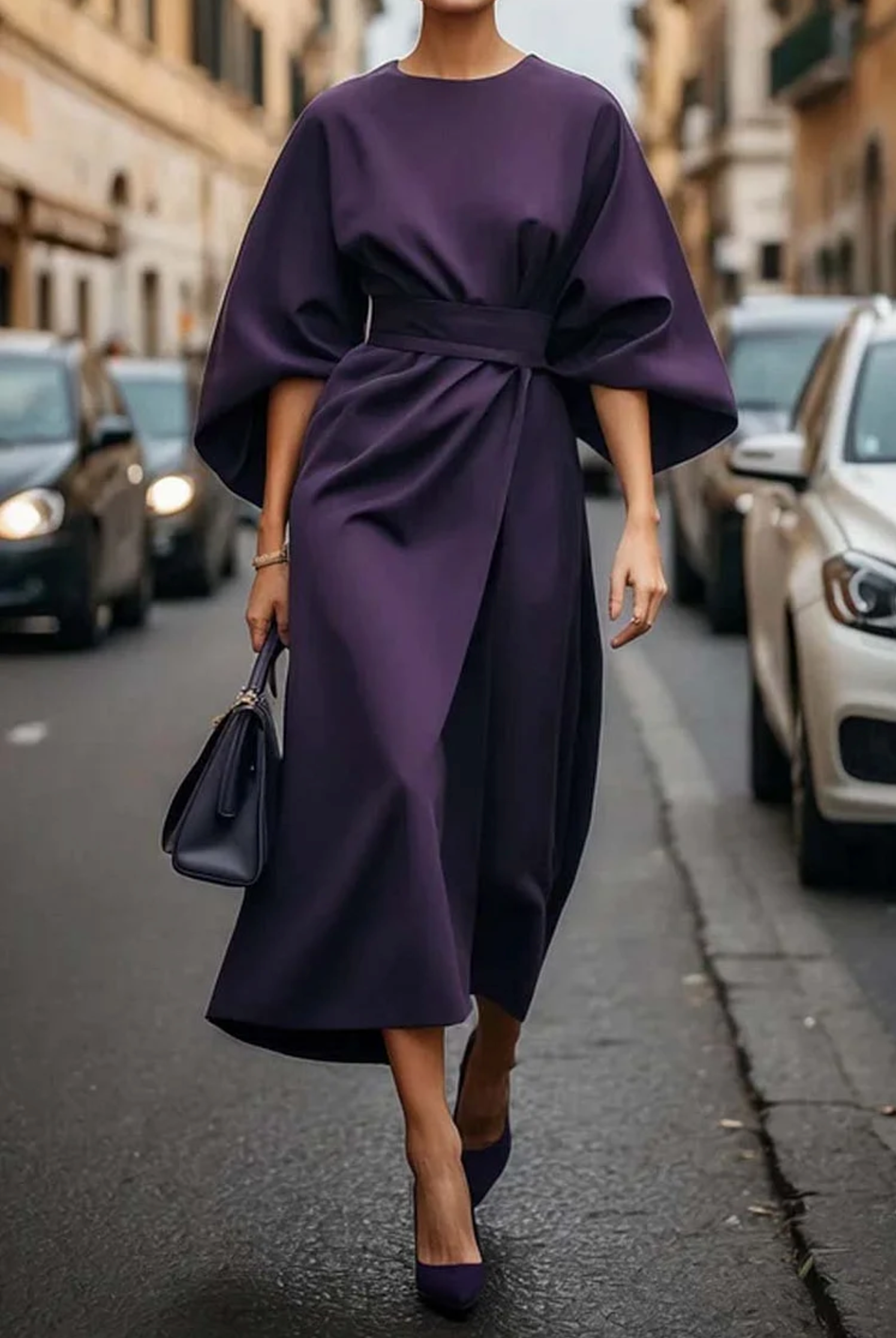 Louise Elegant Dress for Women – Feminine Design with Lantern Sleeves and Adjustable Waist