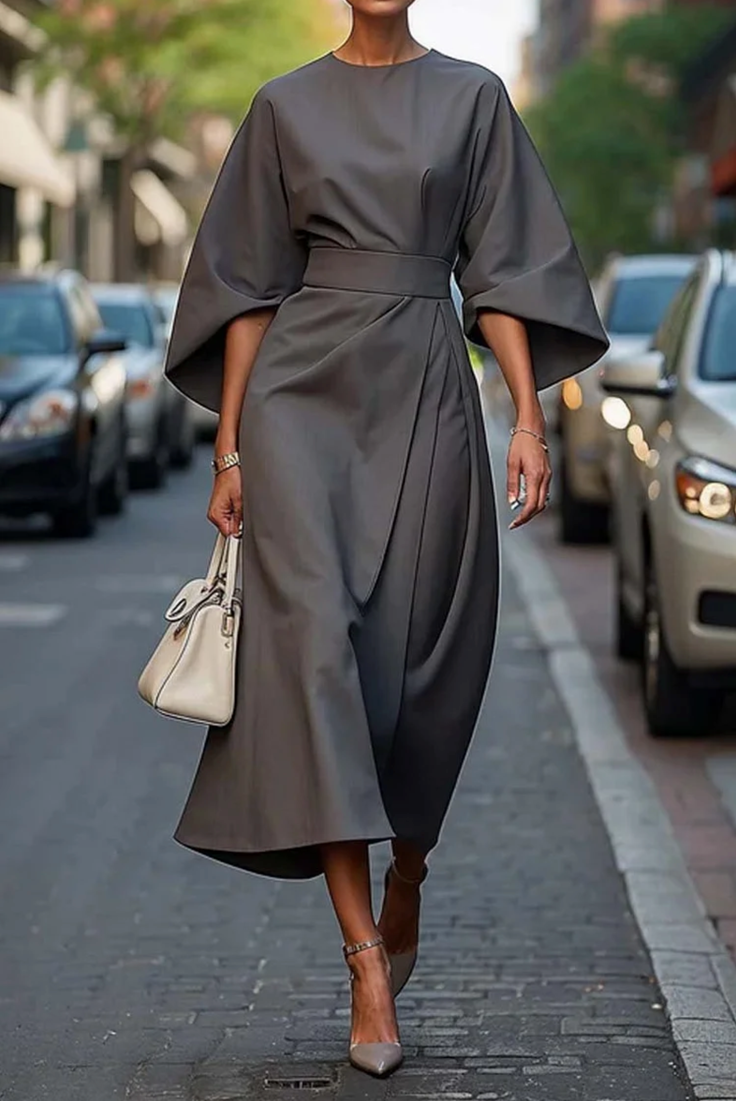 Louise Elegant Dress for Women – Feminine Design with Lantern Sleeves and Adjustable Waist