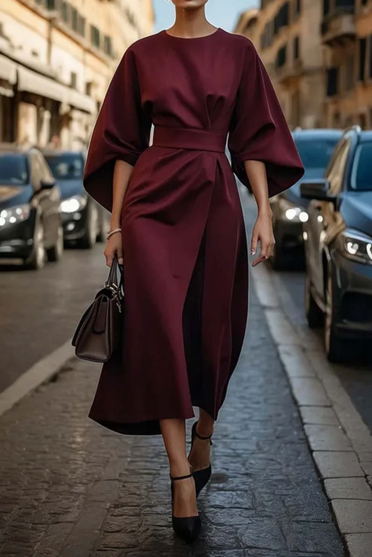 Louise Elegant Dress for Women – Feminine Design with Lantern Sleeves and Adjustable Waist