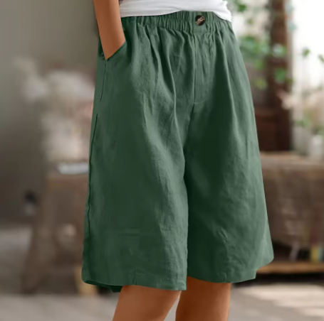 Shorts pour femme en lin et coton avec taille élastiquée