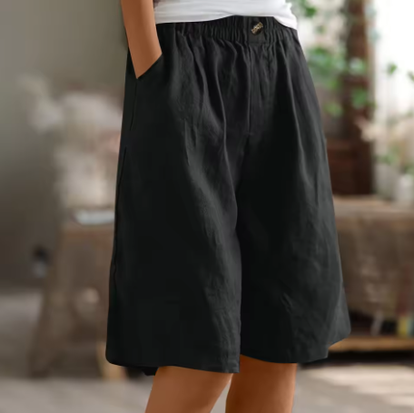 Shorts pour femme en lin et coton avec taille élastiquée