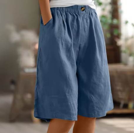 Shorts pour femme en lin et coton avec taille élastiquée