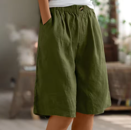 Shorts pour femme en lin et coton avec taille élastiquée