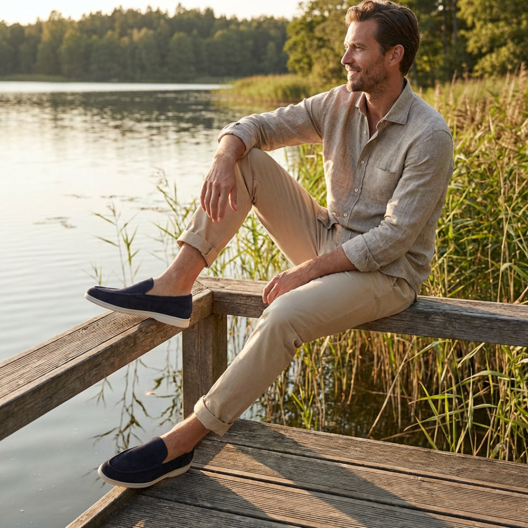 Sergio | Mocasines para hombre sin cordones con costuras visibles y suela en contraste