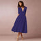 Robe midi à col en V et manches au coude pour femme