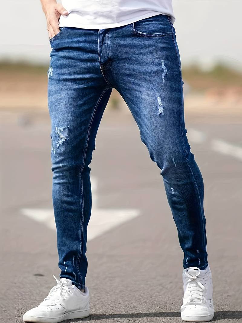 Skinny-Jeans | Ripped | Stretch | Schlanke Fit-Jeans | Herrenjeans-Königsblau-XS-Chaps Herrenmode