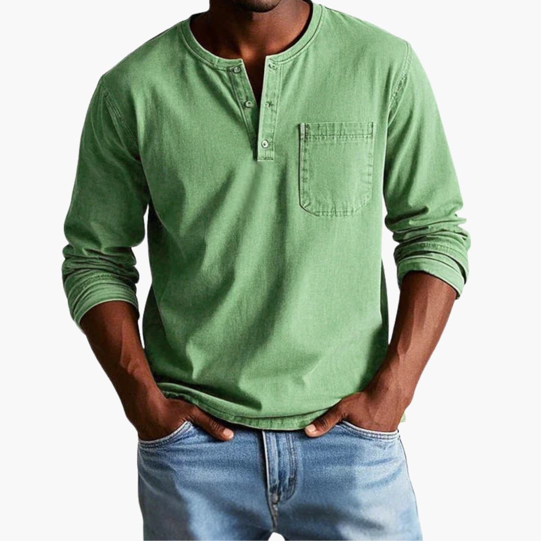 Herre T-shirt med lange ærmer, rund hals og brystlomme