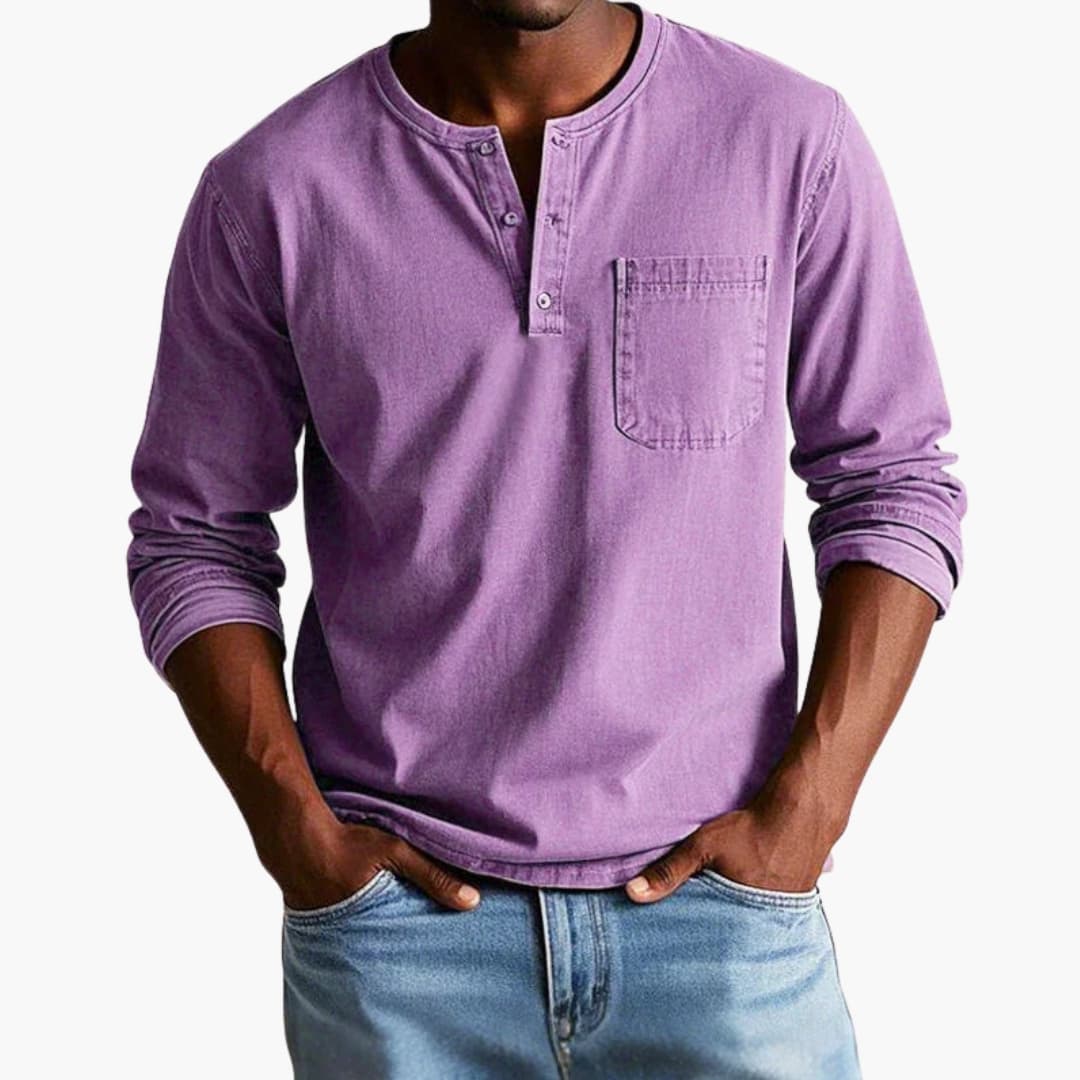 Herre T-shirt med lange ærmer, rund hals og brystlomme