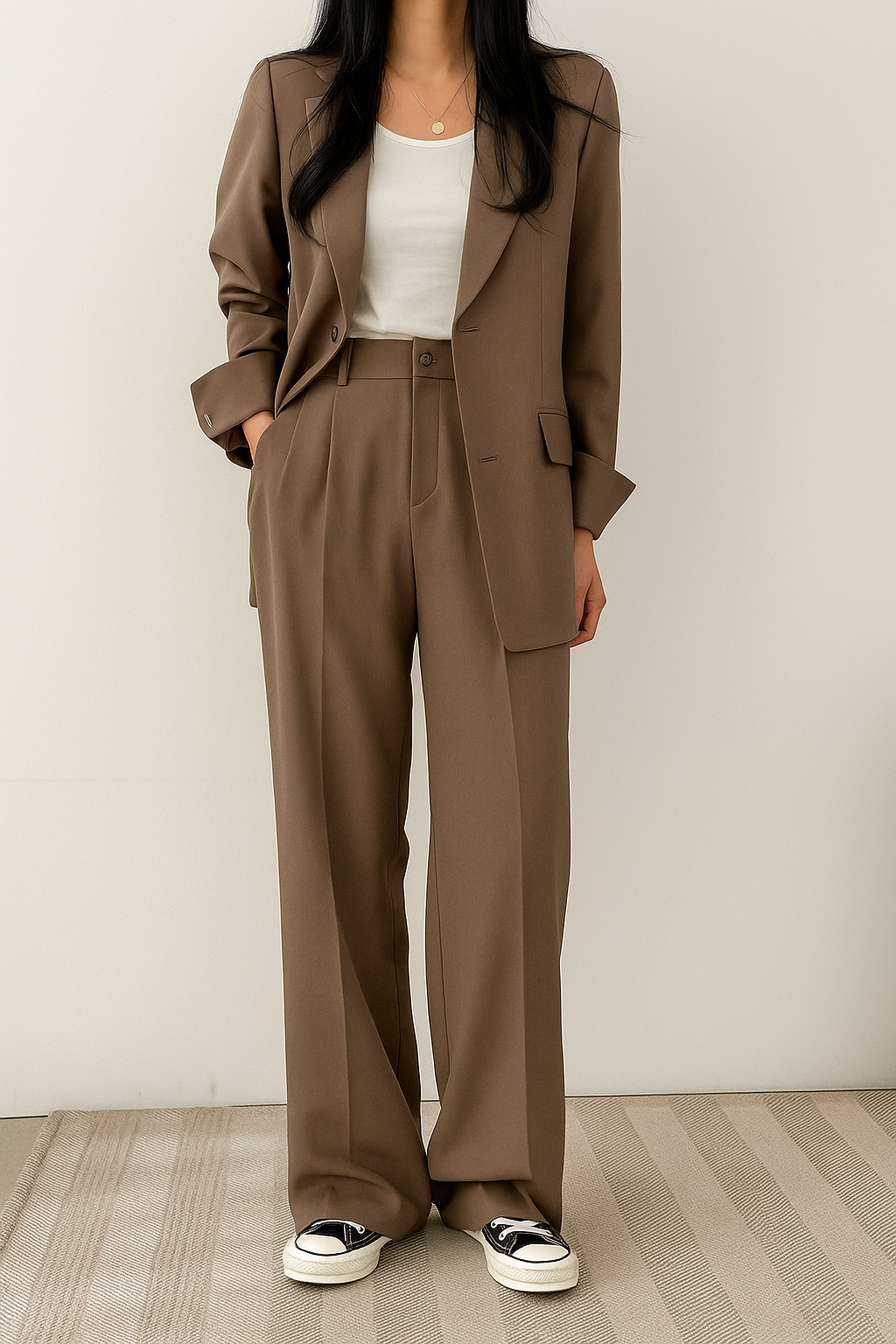 Completo Elegante da Donna con Blazer e Pantaloni a Gamba Ampia