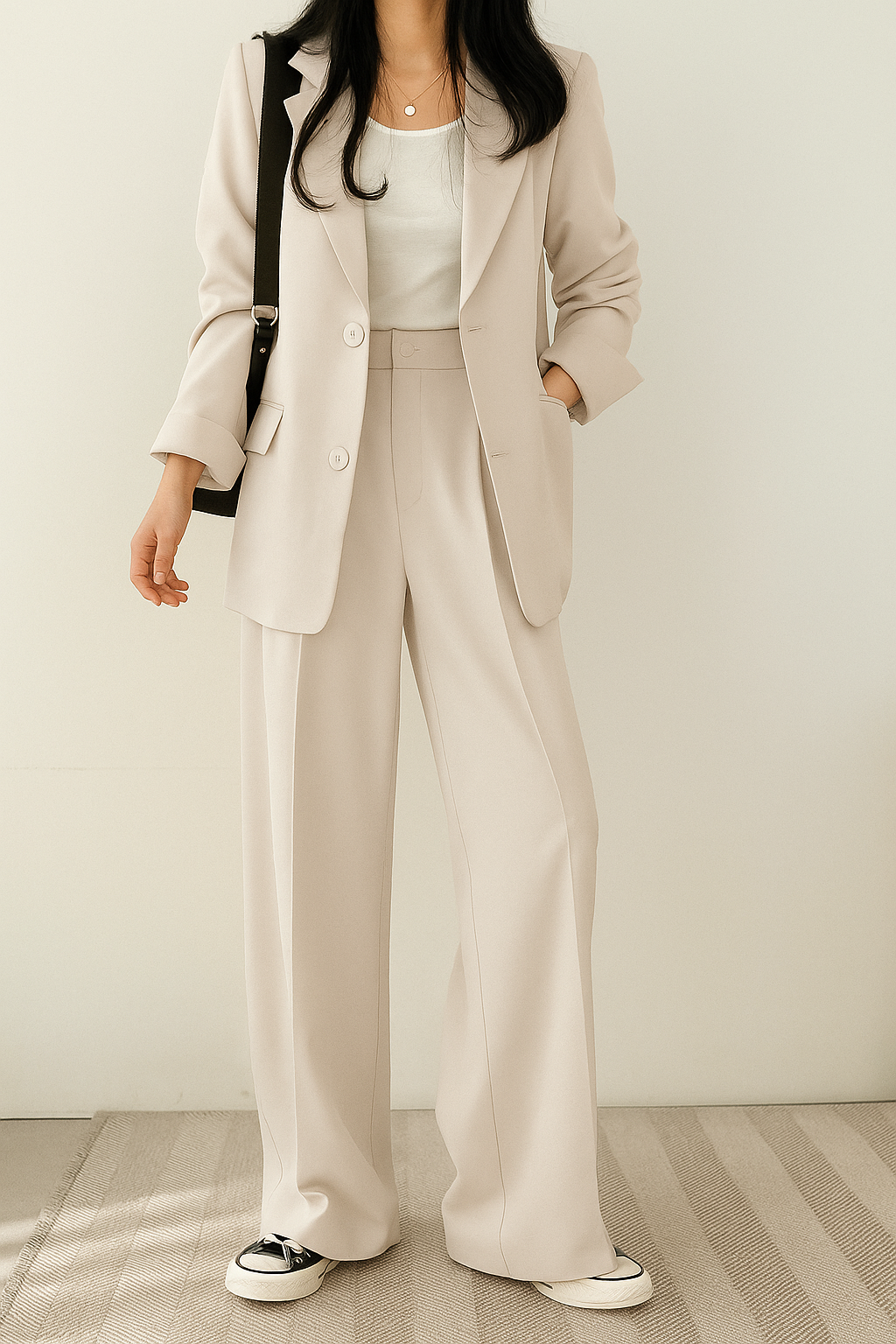 Completo Elegante da Donna con Blazer e Pantaloni a Gamba Ampia