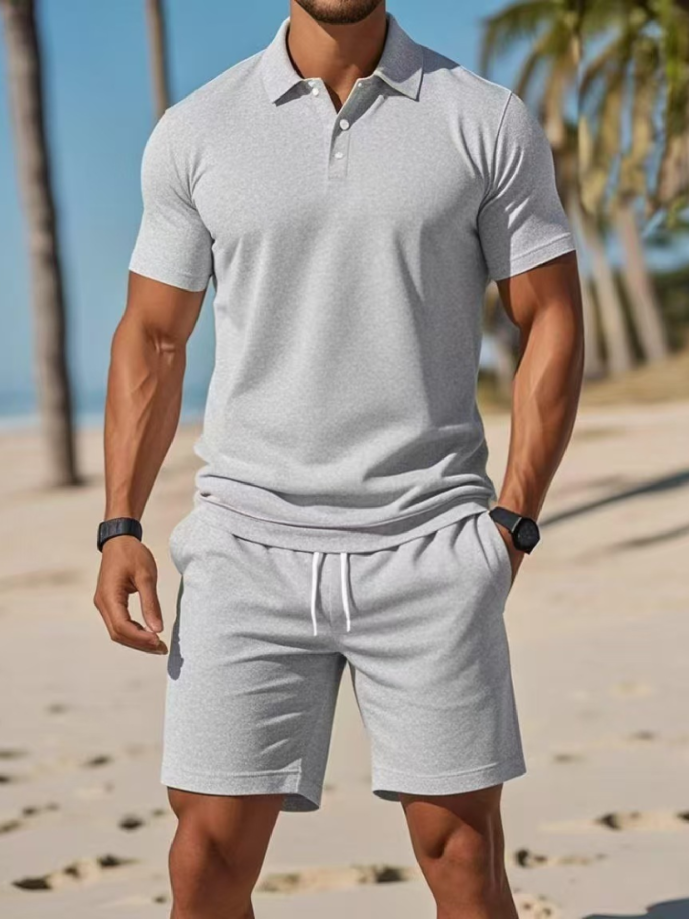 Conjunto casual para hombre: polo y pantalones cortos de ajuste regular