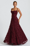 Long Lace Dress with Straight Neckline and Open Back