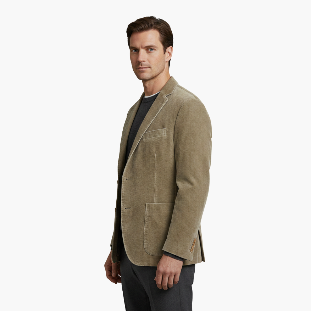 Men's jacket with classic lapel and front buttons