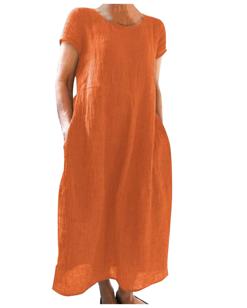 Vestido longo de linho para mulher com corte solto