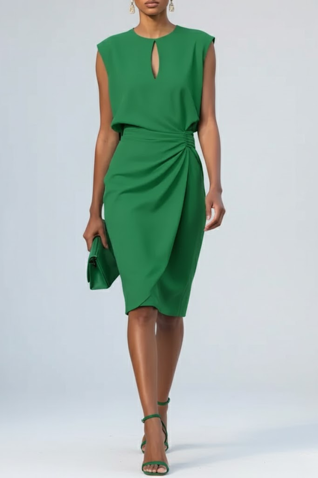Rochie midi drapată fără mâneci pentru femei