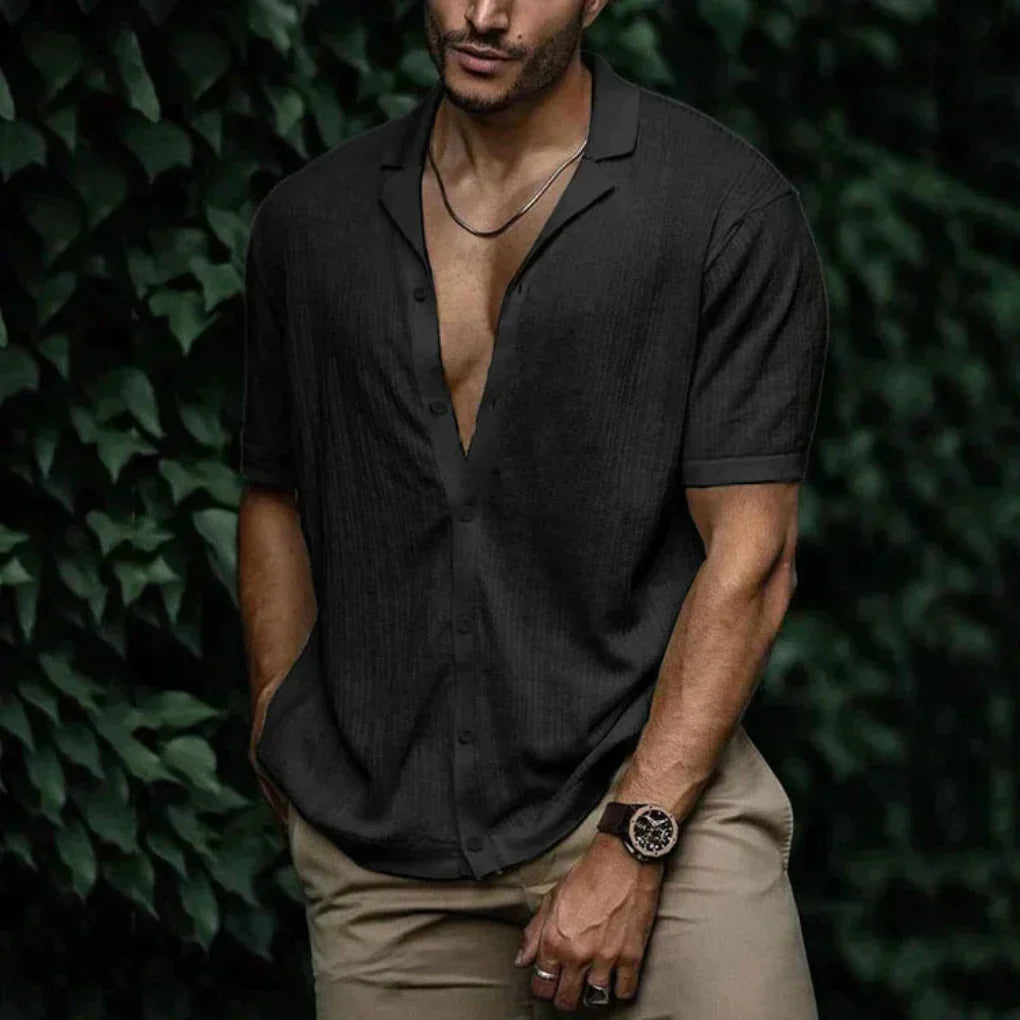 Camicia uomo estiva a maniche corte effetto lino