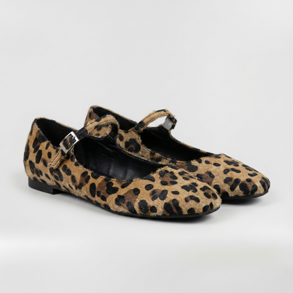 Ballerine Mary Jane pour femme avec imprimé léopard et bride