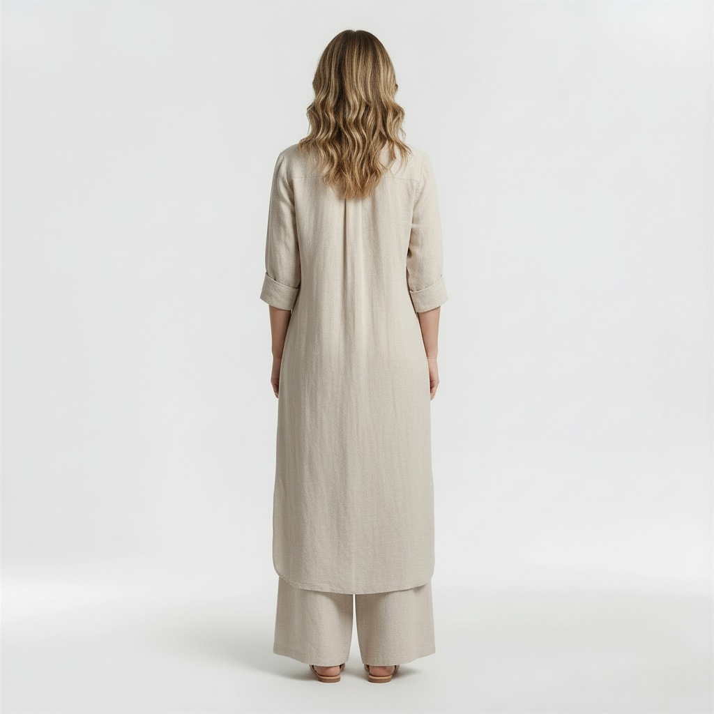 Women's 2-piece set with long shirt and cotton pants, casual elegant set