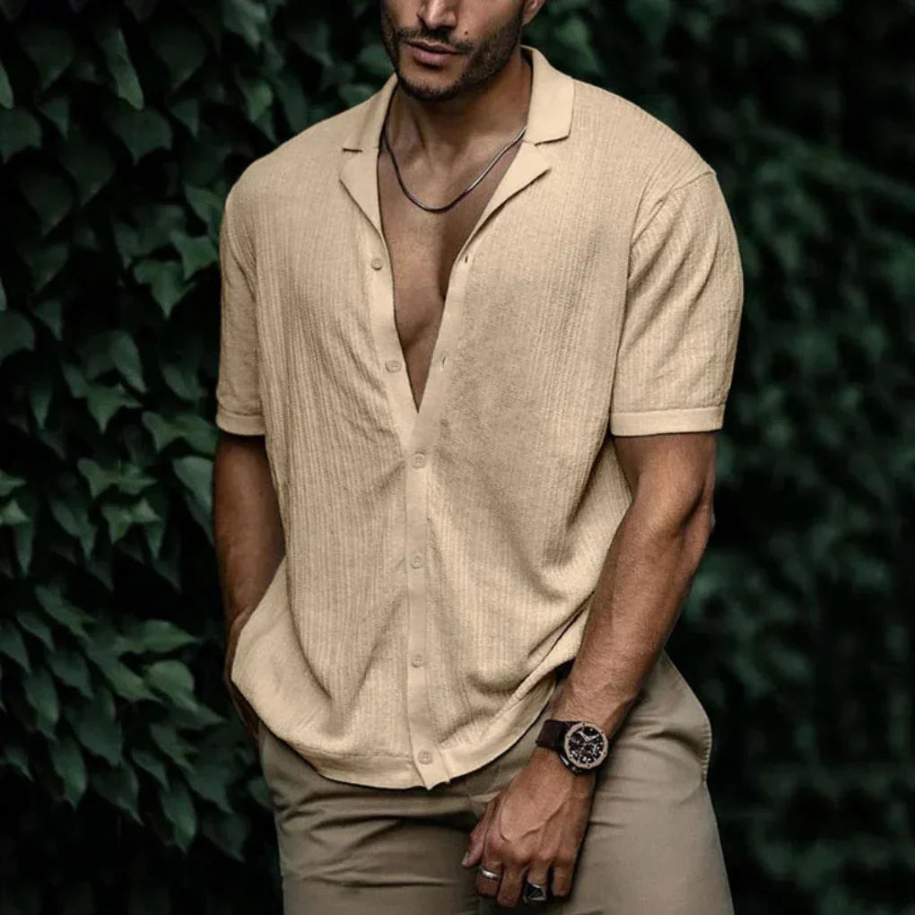 Camicia uomo estiva a maniche corte effetto lino