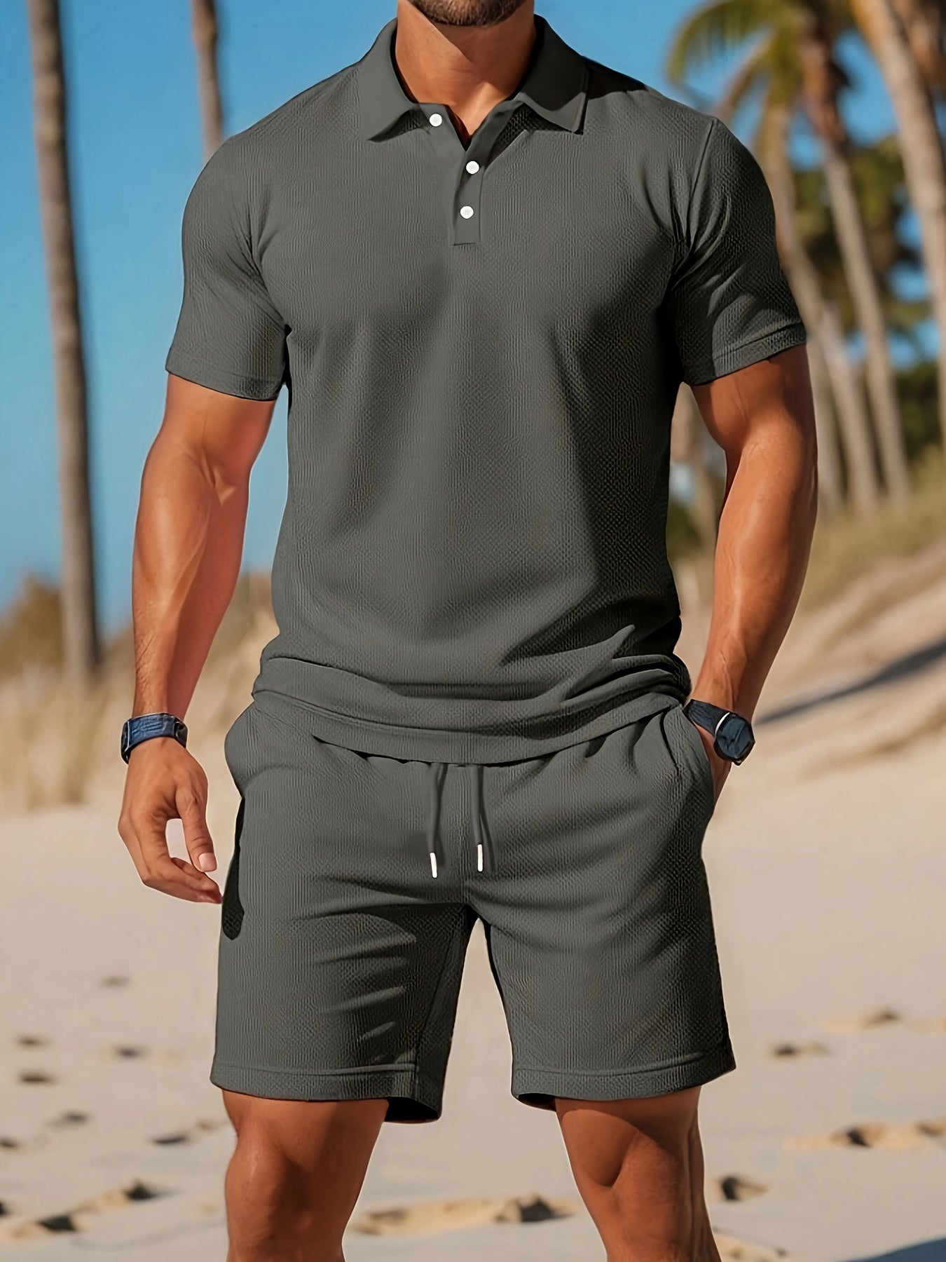 Conjunto casual para hombre: polo y pantalones cortos de ajuste regular