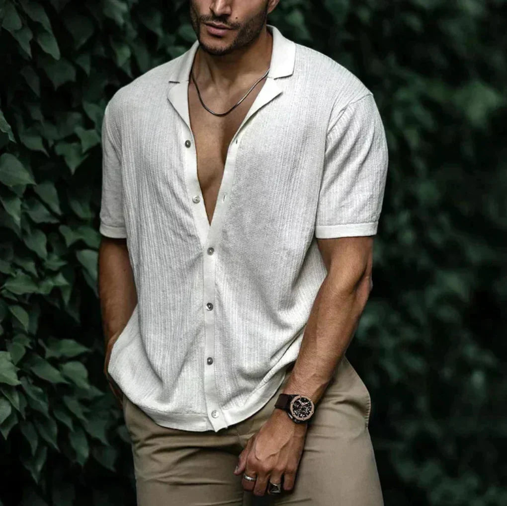 Camicia uomo estiva a maniche corte effetto lino